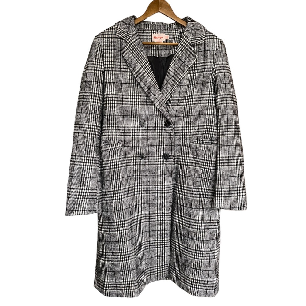 Women’s Trench Coat by Showpo Houndstooth Peacoat Black Plaid W size8